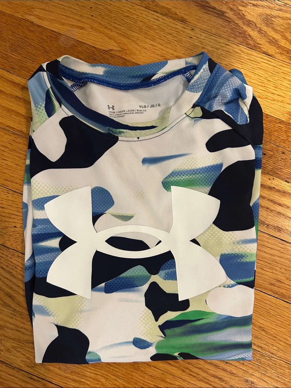 Under Armour White Logo Blue & Green Camo DryFit Tee